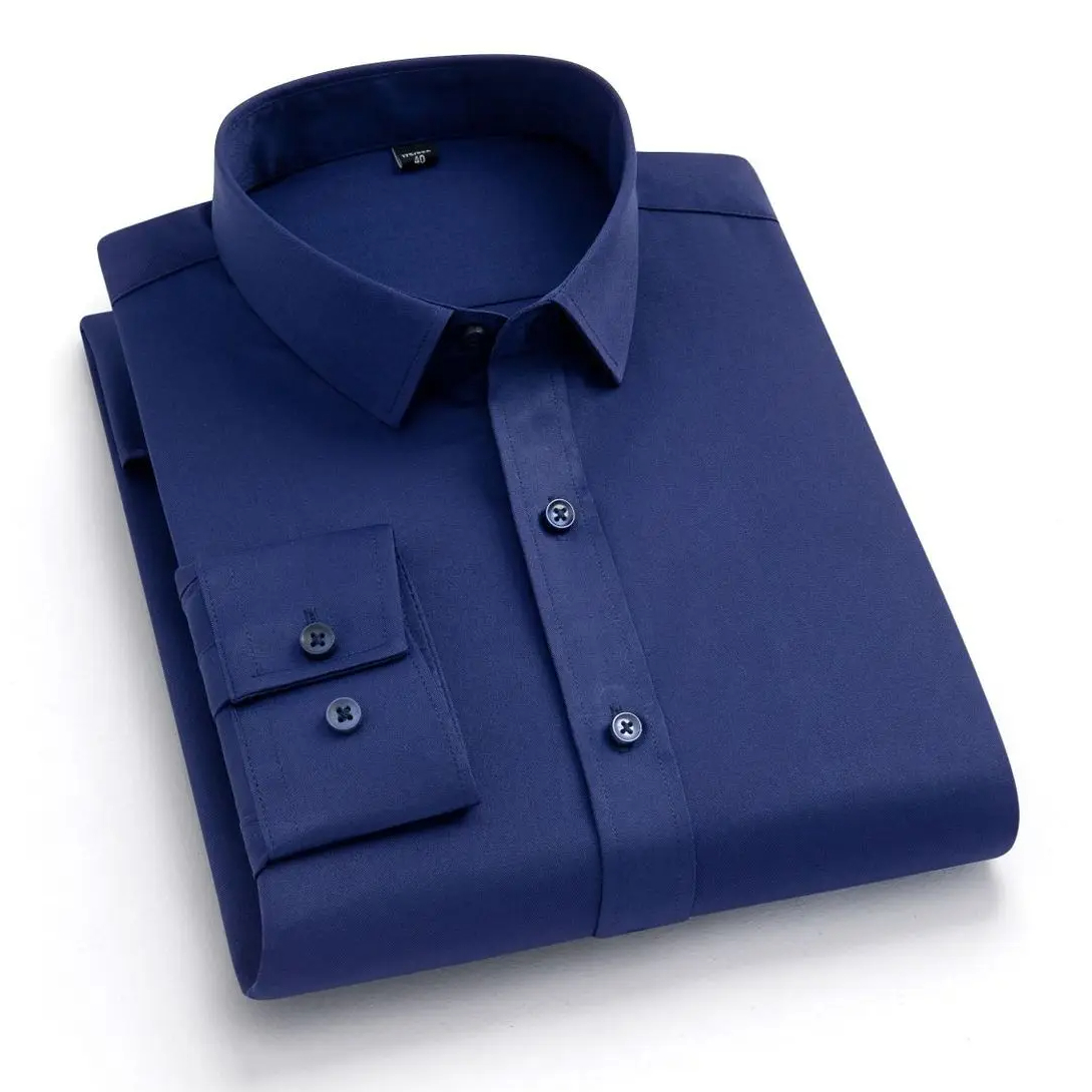 TK Camisa Larga Para Hombre 55-105KG Con Cuello Erguido Y Manga Full Elastic Non Ironing Formal Trabajo Negocios Polyester Elastane