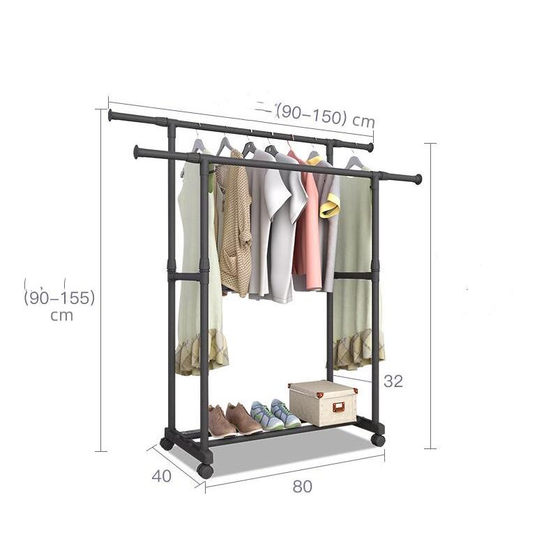 Perchero de moda Simple, soporte de suspensión de ropa reforzada, elevación telescópica, móvil, muebles para el hogar, Perchero de moda Simple, ajustable doble varilla con rueda bolso, bufanda, gorra sombrero