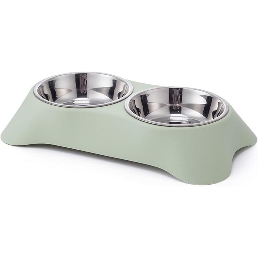 Comedero Doble para Perros, de Maple inoxidable, antideslizante y antideslizante, para Perros Pequeños y Gatos (verde, 28,5x16x5,5 cm)