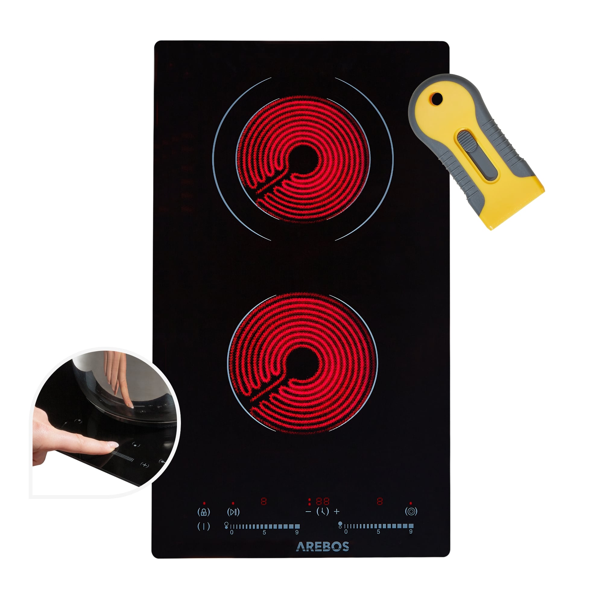 AREBOS Placa vitrocerámic Placa de cocina autosuficiente 2 placas 3200 W Negro