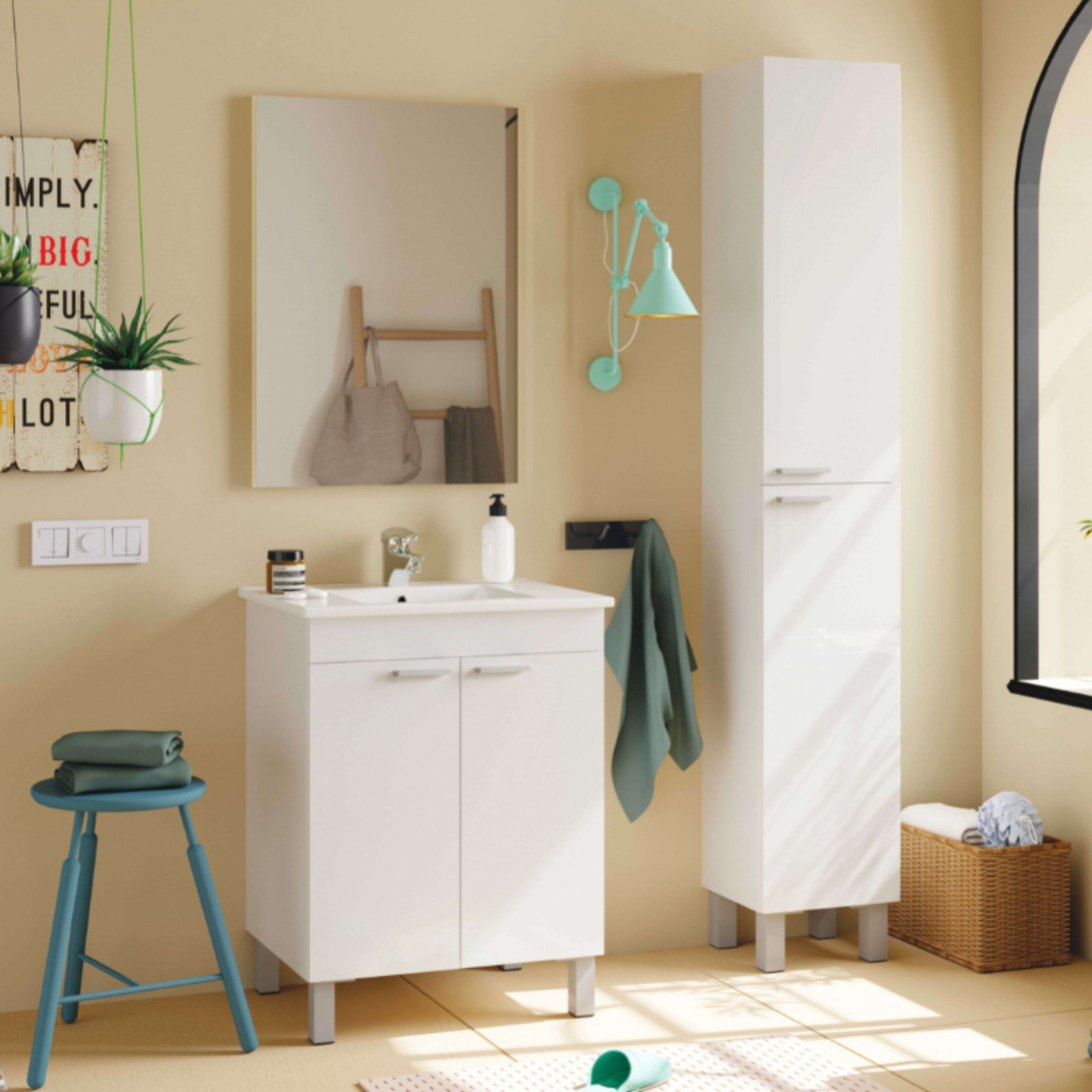 Miroytengo Pack de Muebles de Baño Amara en Color Blanco Brillo Estilo Nórdico