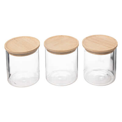 Factory Cuadros - Juego de 3 Tarros de Cristal y Madera Herméticos para Conservar Alimentos - D. 8 5 X H. 10 5 Cm