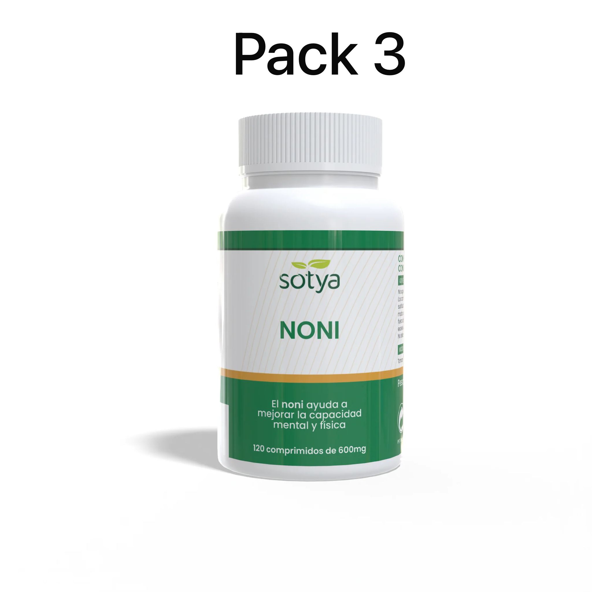 Pack 3 Noni 600 mg 120 comprimidos Sotya. Complemento alimenticio con edulcorante