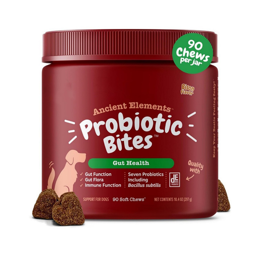 Suplemento para perros, masticables blandos de probióticos, 90 tabletas, sabor a bisonte.