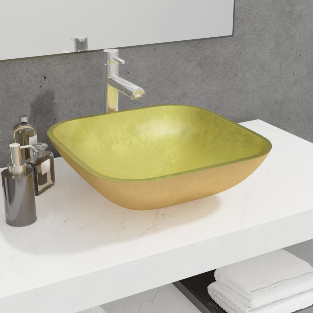 vidaXL Lavabo de Vidrio Baño Tocador Hoteles Cocina Inodoro Lavamanos Color Blanco,  Dorado,  Esmerilado y mas