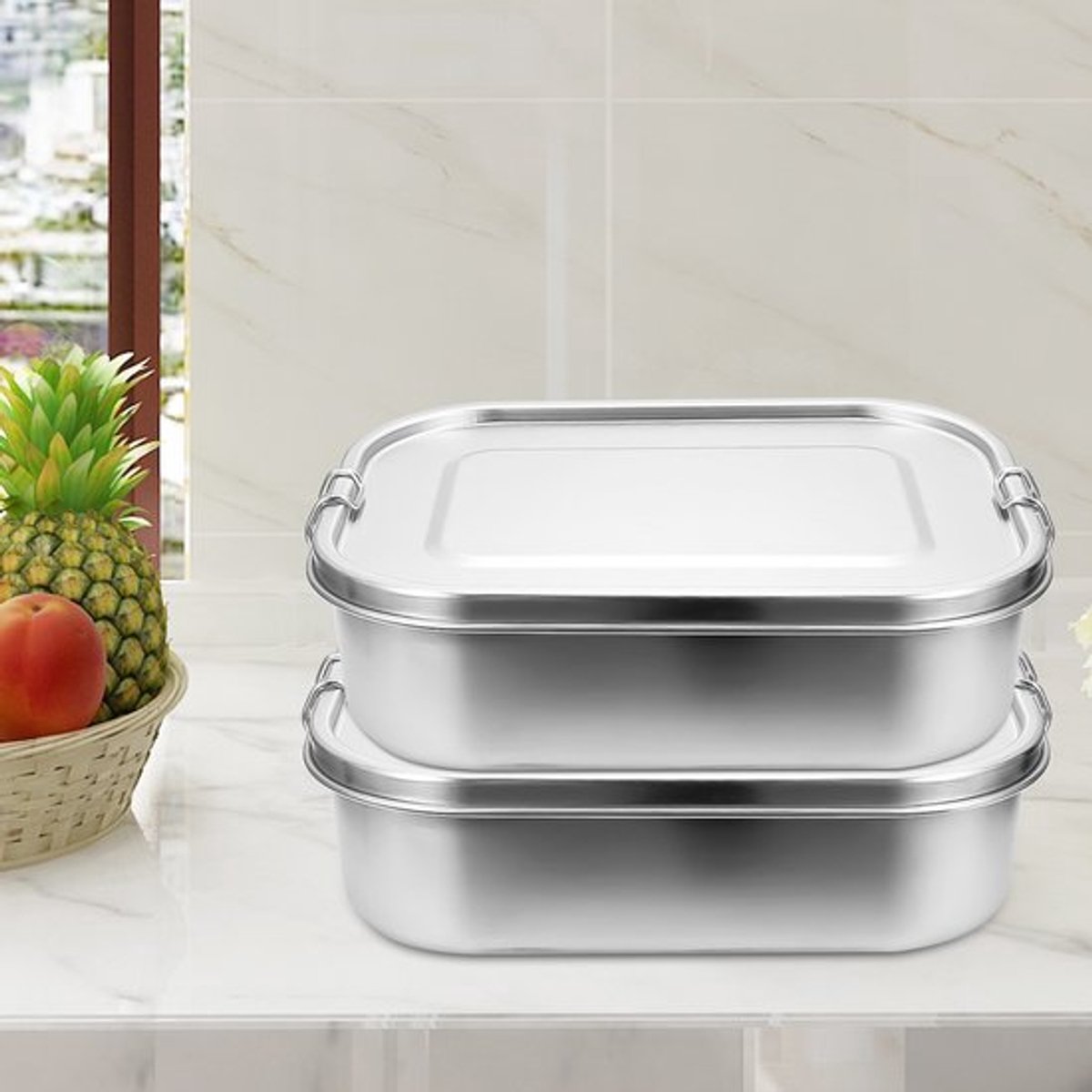 Fiambrera - Fiambrera de acero inoxidable - Fiambrera bento con separador y compartimentos separados - Recipiente para el almuerzo de acero inoxidable - Libre de BPA - A prueba de fugas - Ideal para preparar comidas - 2400 ml