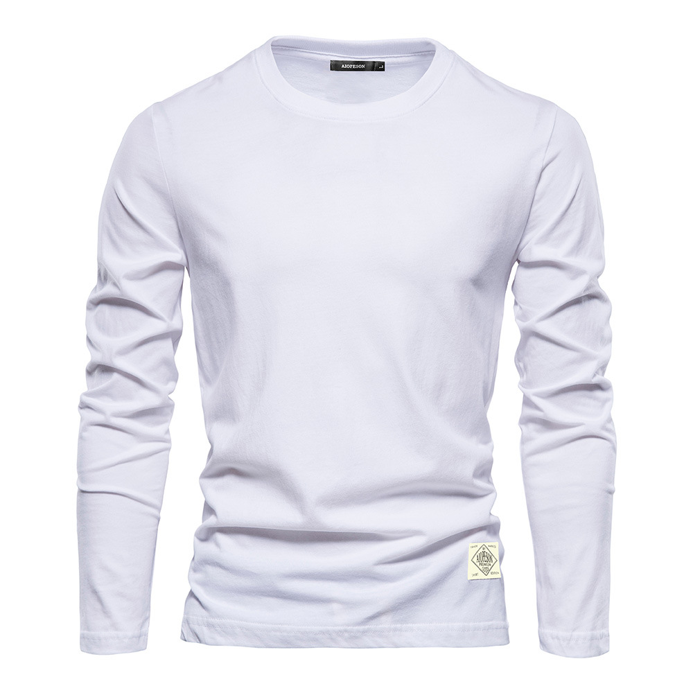 TK Camiseta de manga larga para hombre, de color liso, estilo deportivo informal, cuello redondo, 100% algodón.