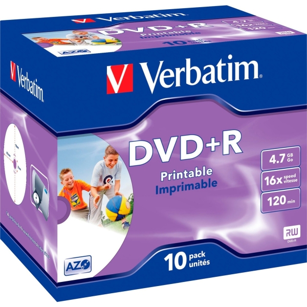Verbatim pack de 10 dvd+r printables 16x 4.7gb