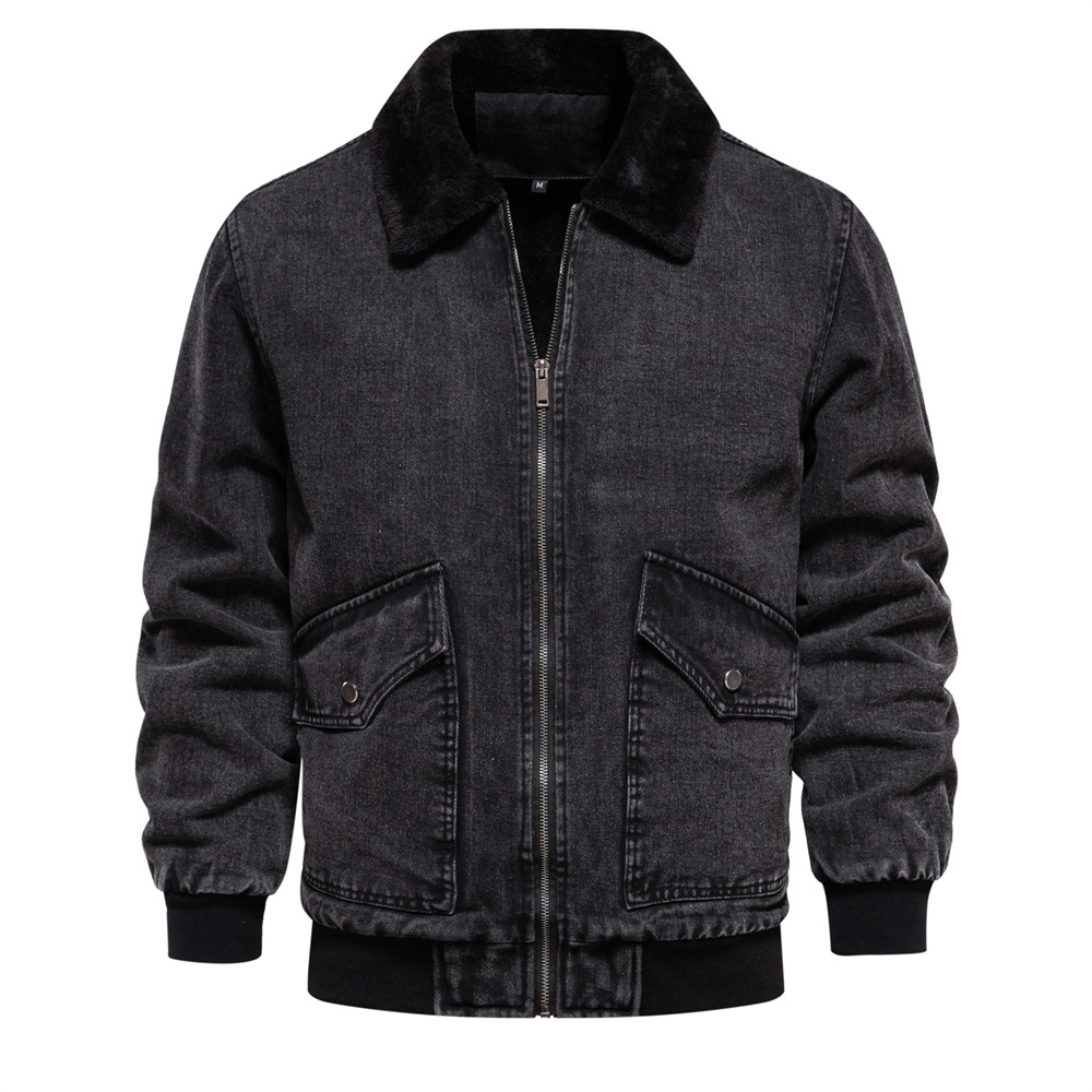 TK Chaqueta vaquera con forro polar para hombre, ideal para otoño/invierno. Top vaquero lavado de calidad informal.