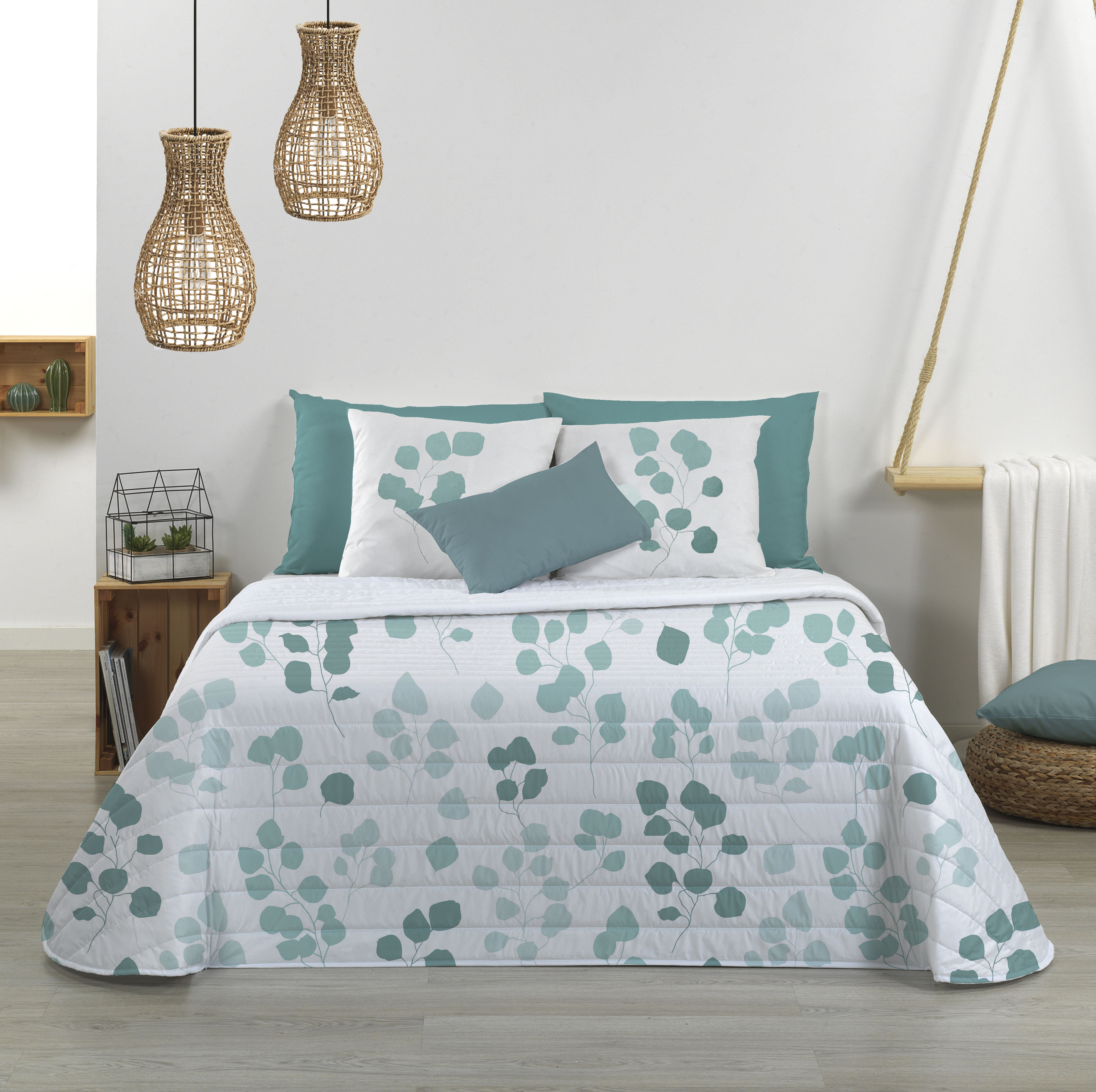NORDIC HOME | Colcha bouti reversible “Eucalipto” menta | 100% microfibra suave | Relleno fibra hueca 100 g | Ligera y transpirable | Varios tamaños (90, 105, 135, 150 y 180 cm)