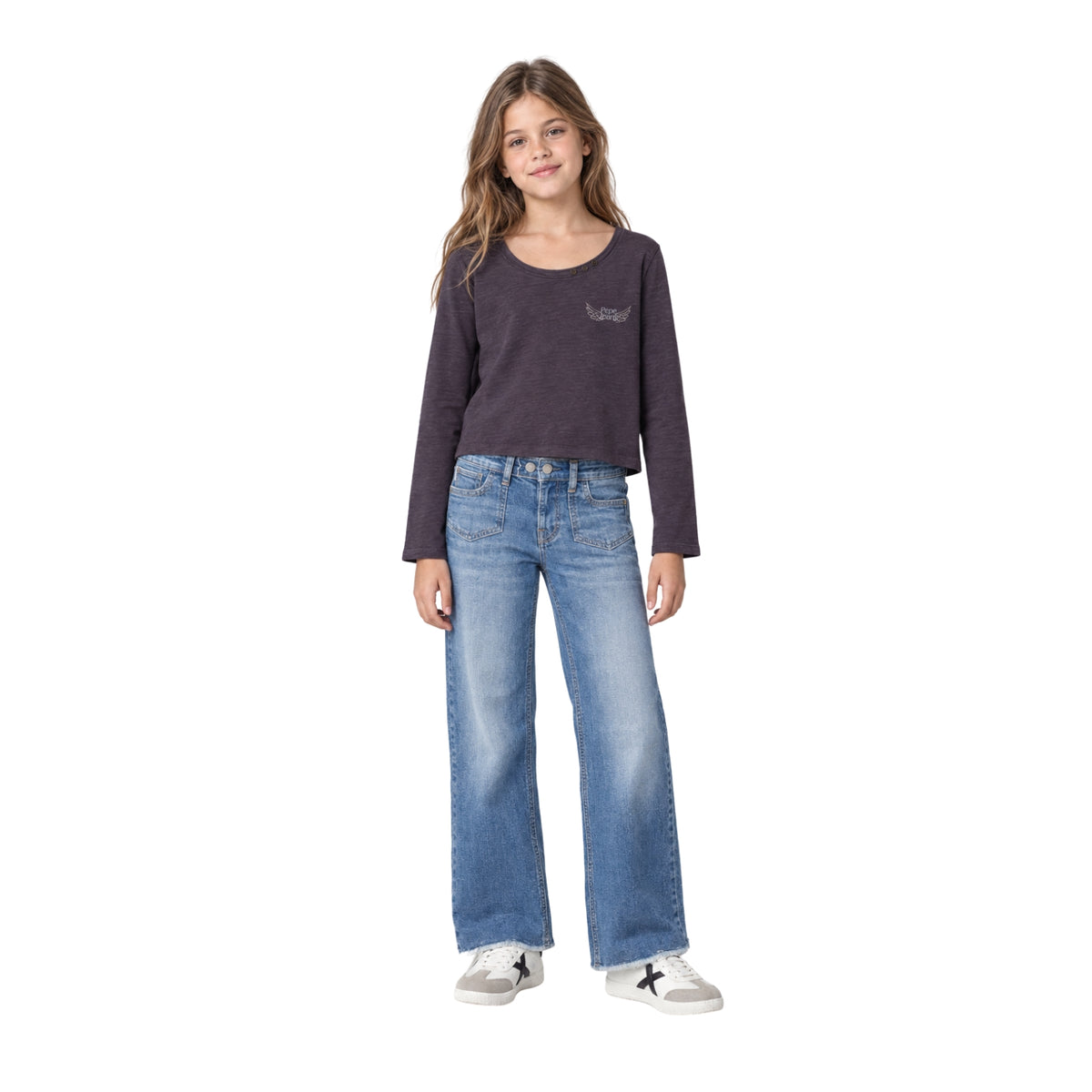 Pepe Jeans - Luana Pg5000072-967 - Camiseta Gris De Manga Larga Con Logo Estampado - Niña