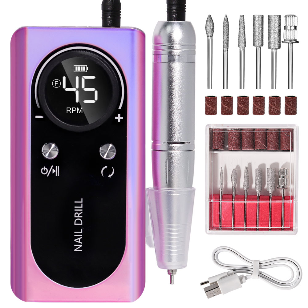 Máquina De Uñas Recargable 45000RPM Con LCD Bajo Ruido Profesional Pulidora De Uñas Con Accesorios Set De Manicura Eléctrica