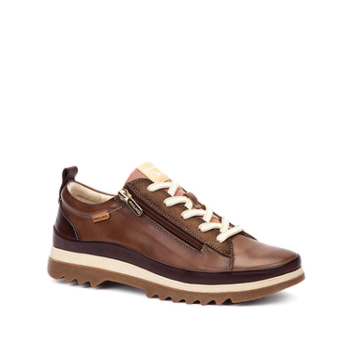 PIKOLINOS VIGO W3W-6979C5 zapato deportivo para mujer en piel color Topo ajustable con cordones y cremallera. Plantilla extraible.