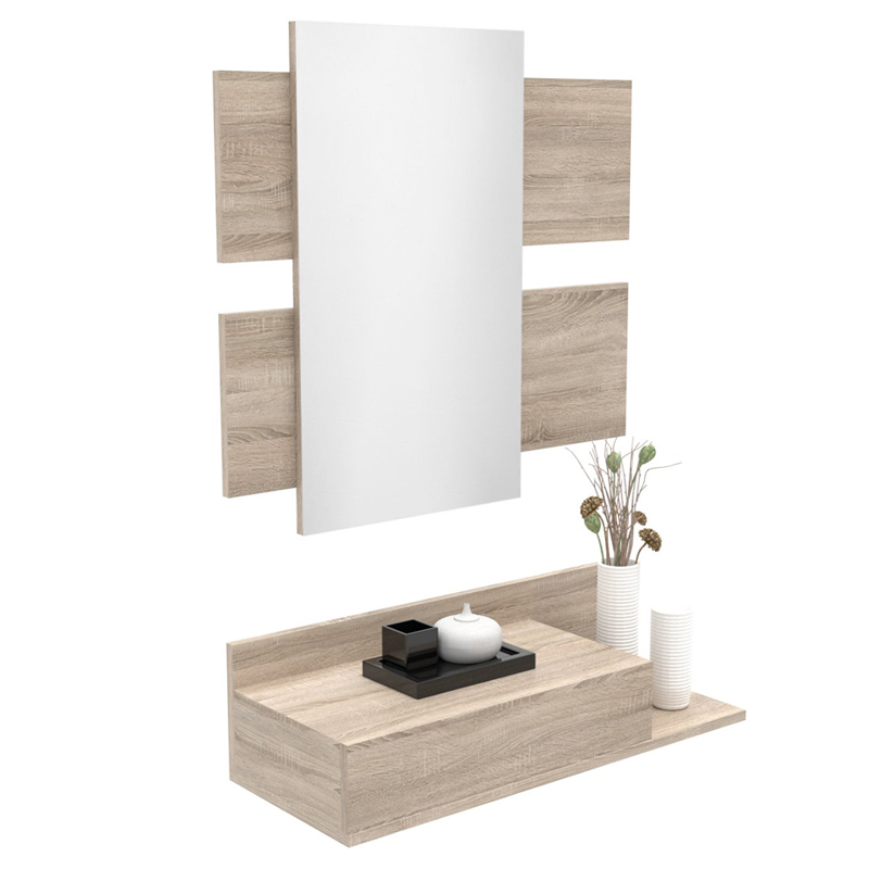 DORMIDAN- Recibidor con Espejo MOD2, Mueble de Entrada, cajón y balda en Dos Alturas