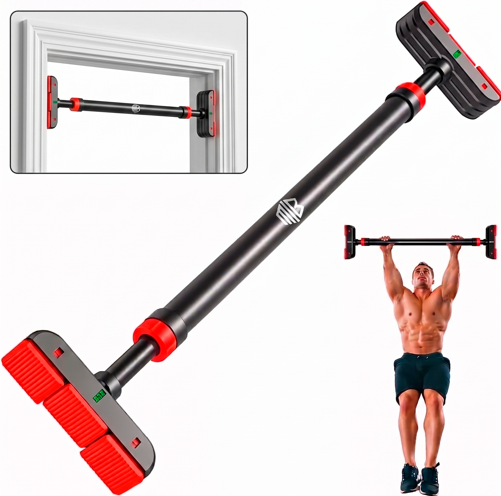 Barra de Tracción Ajustable 63-93 cm para Puerta – Montaje sin Tornillos, Antideslizante, Sujeción Segura con Asas de Espuma