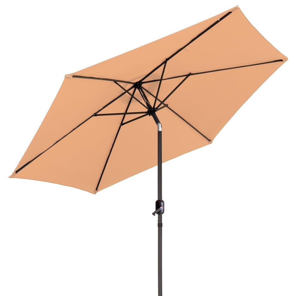 Parasol inclinable de 300 cm, Beige oscuro, mástil Aluminio 38mm Mástil Gris, con Anti viento y Manivela, Resistente y Duradero, tratamiento Anti corrosión, exterior, Jardin, Terraza MONTY