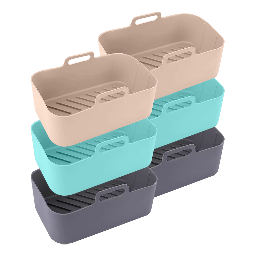 Life Basics Pack de 3 / Pack de 6 Moldes de Silicona para Freidora de Aire, Redondo, Cuadrado y Rectangular, Recipientes Reutilizables para Air Fryer, Bandejas Antiadherentes, Accesorios de Cocina para Horno y Microondas