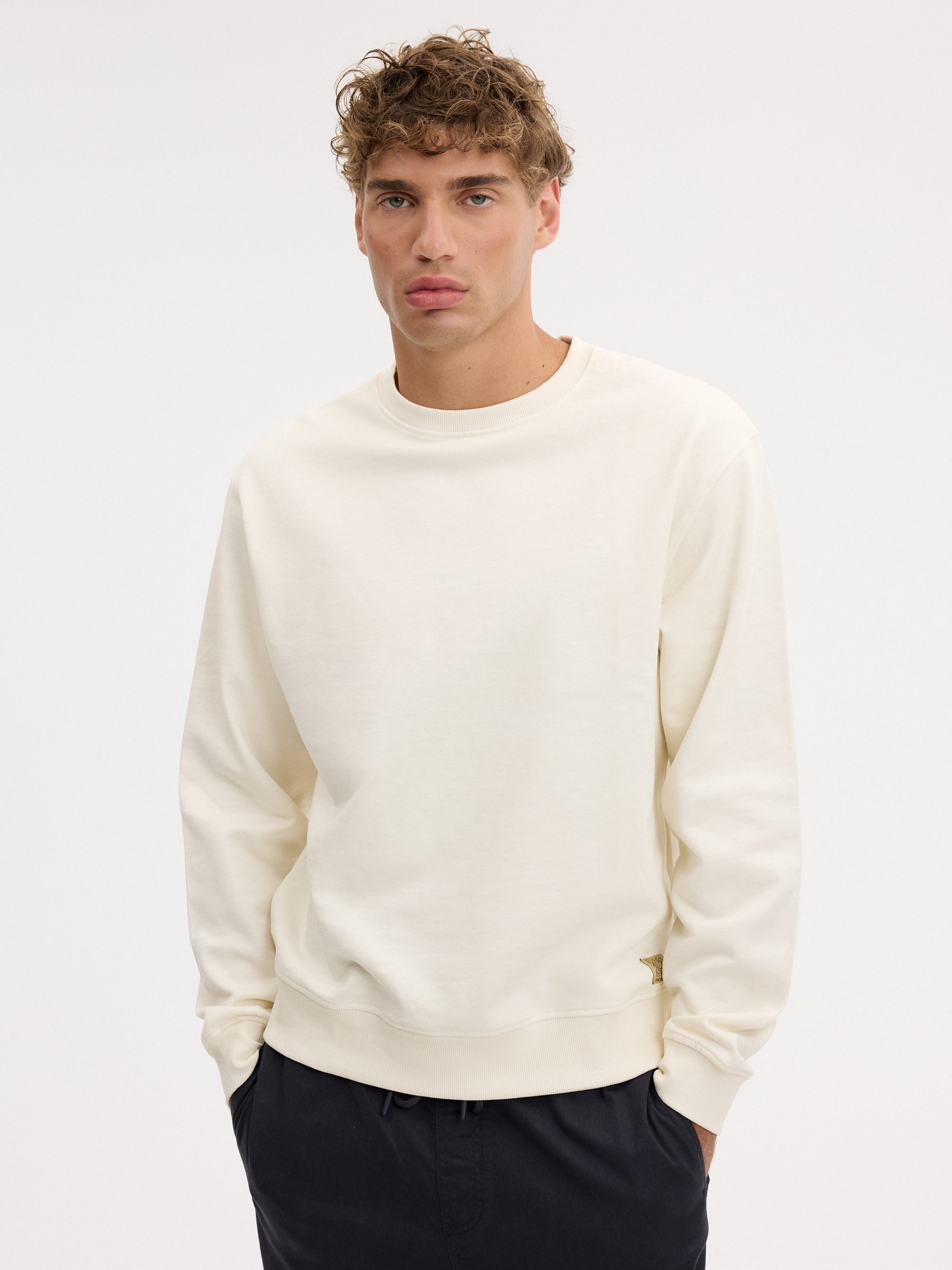 Sudadera básica cerrada, sin capucha y cuello redondo, de felpa, patrón oversized de 58 cm y caída amplia INSIDE