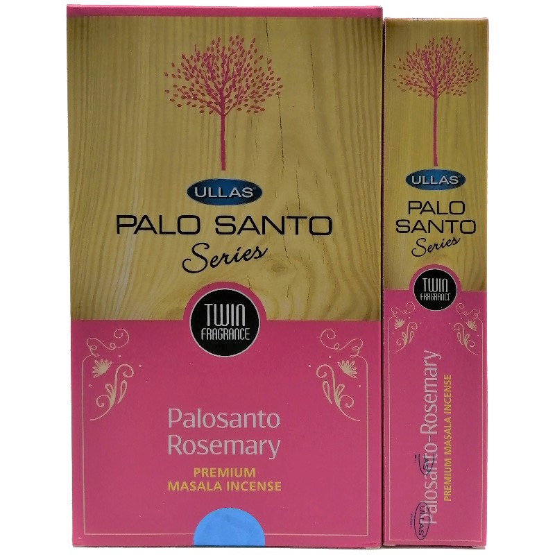 Incienso ULLAS Palo Santo Twin Fragrances - Aromas Lavanda, Vainilla, Copal, Dragon Blood, Rosa, Jazmín, Ruda, Salvia Blanca, Canela y Almizcle - Caja 12x15 g Masala Premium