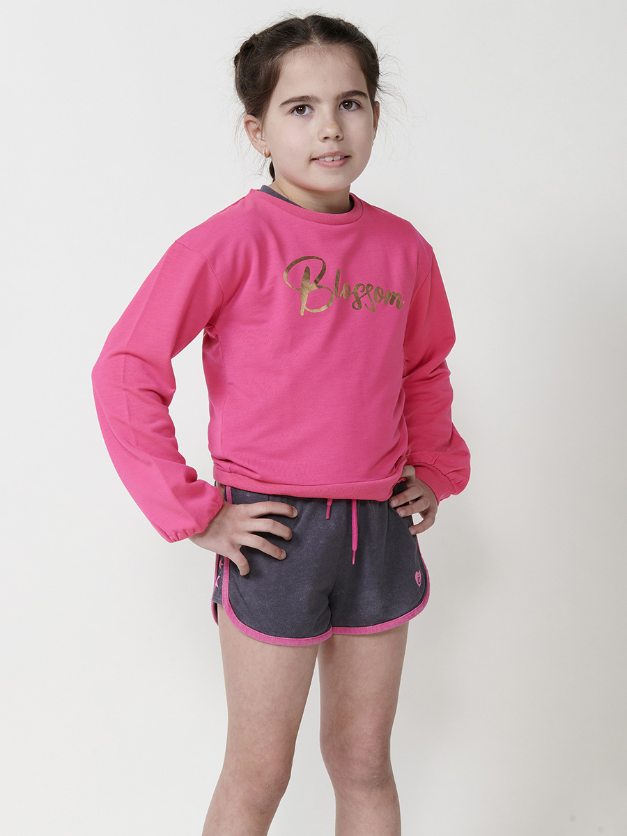 Koroshi - Sudadera niña cuello redondo con texto y alas estampadas, felpa fina elástica (95% algodón, 5% elastano), color fucsia, para uso urbano y colegio