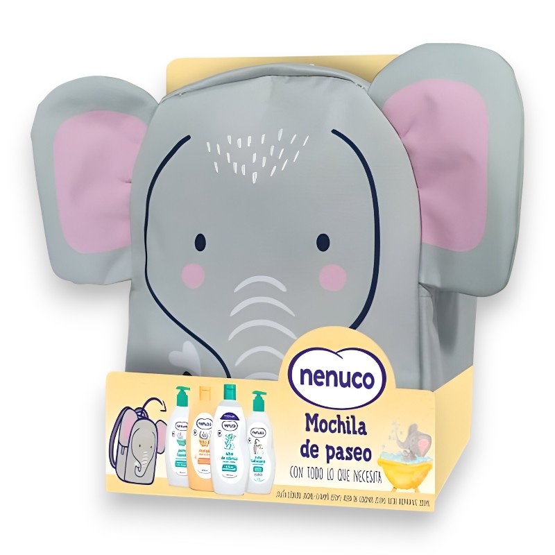 Mochila de Paseo Elefante - Agua de Colonia + Leche Hidratante  Champú + Jabón Liquido - Nenuco (Famosa). karawan