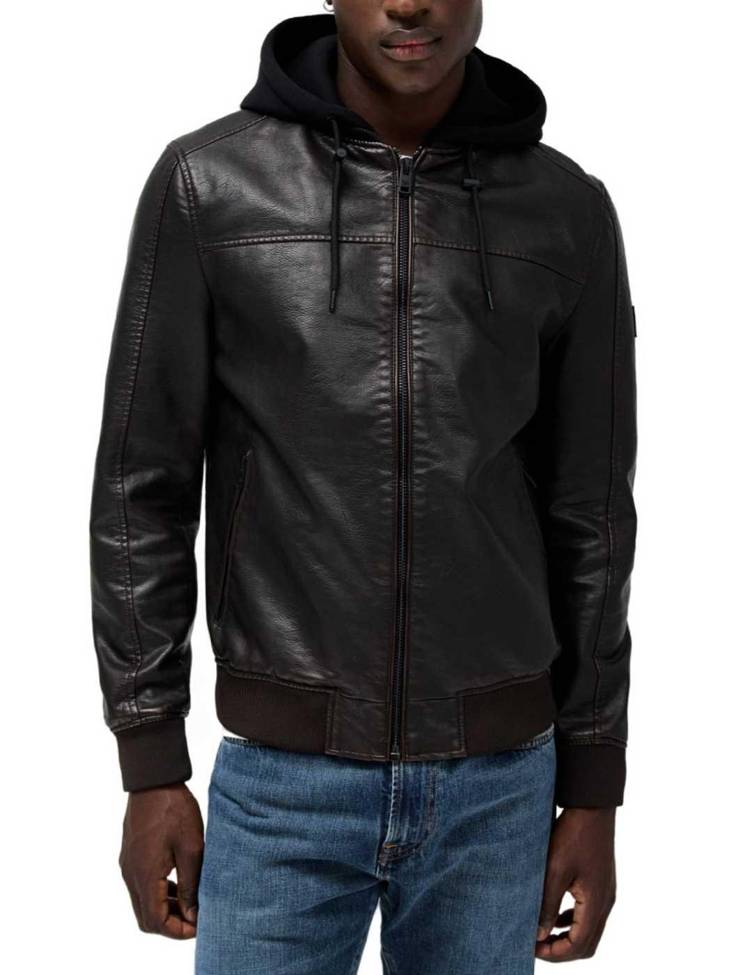 Chaqueta Salsa marrón polipiel con capucha para hombre