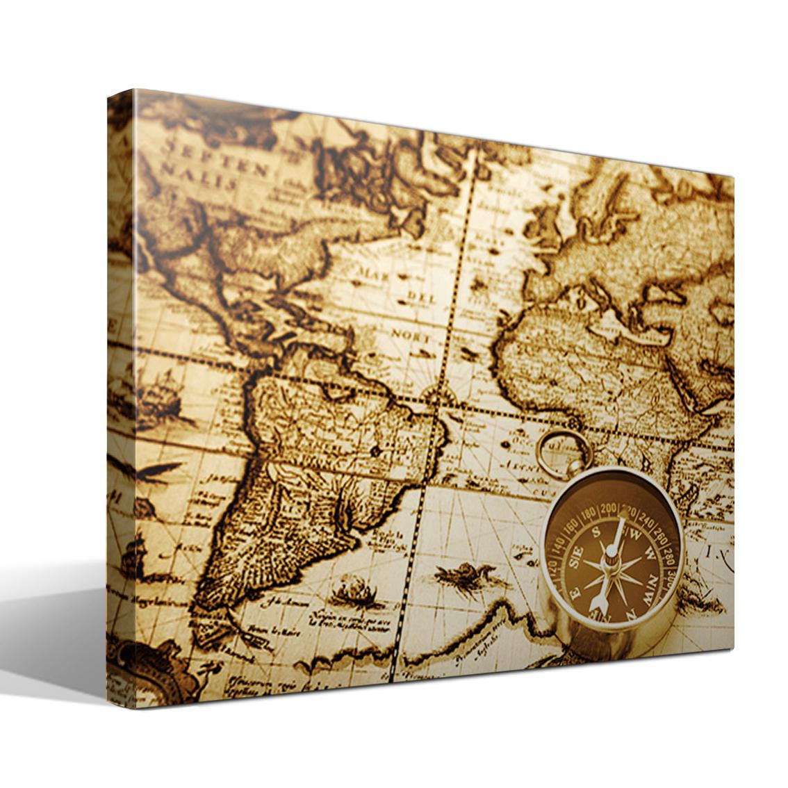 Cuadro Canvas Mapa Mundi Vintage - Alta Resolución - Lienzo 100% Algodón - Bastidor Abeto - Fabricado en España