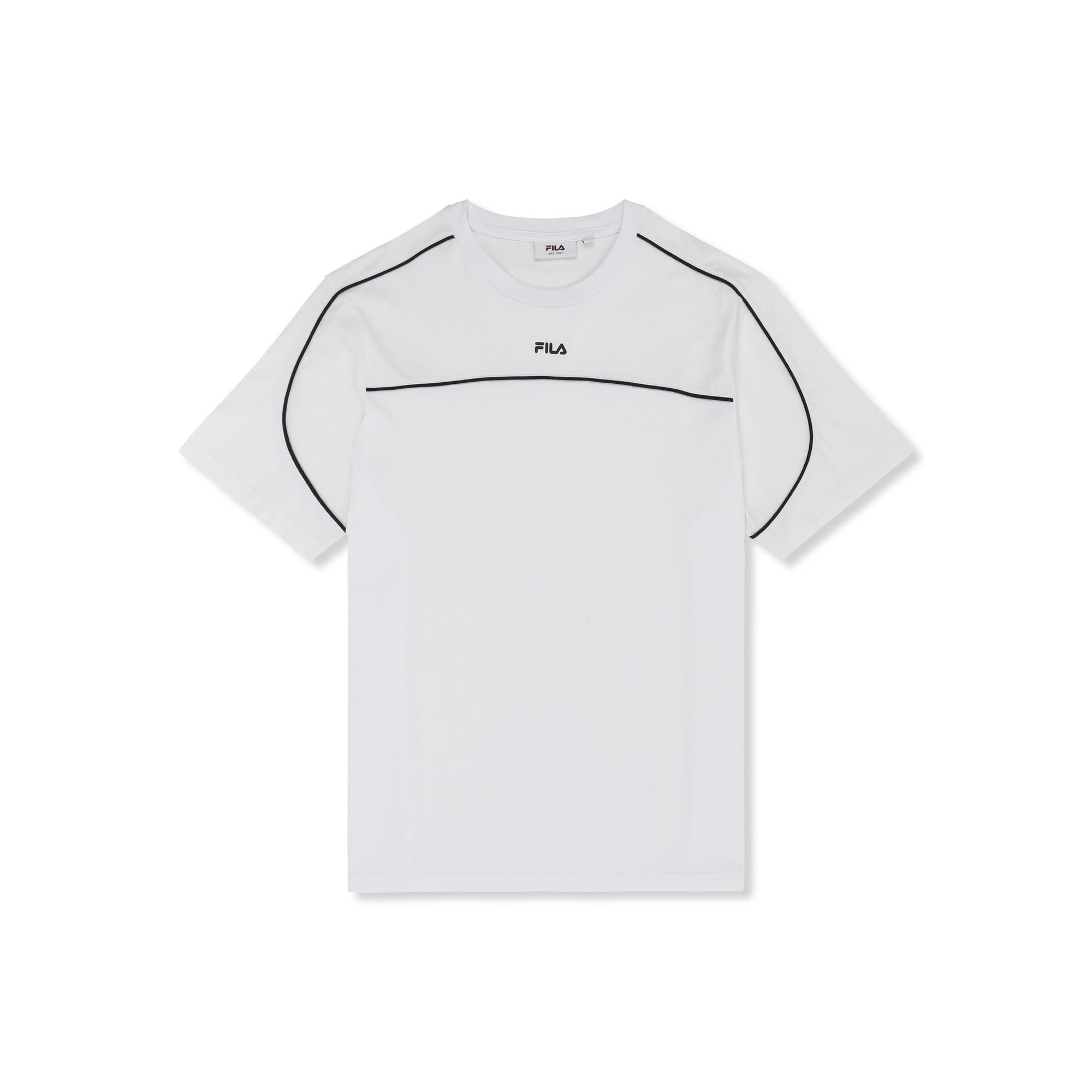 Camisetas Manga Corta Cuello Redondo Hombre, Settimelo Relaxed Contrast Piping T-Shirt, 100% Algodón Orgánico Transpirable, Corte Relajado, Logo Estampado, Blanco