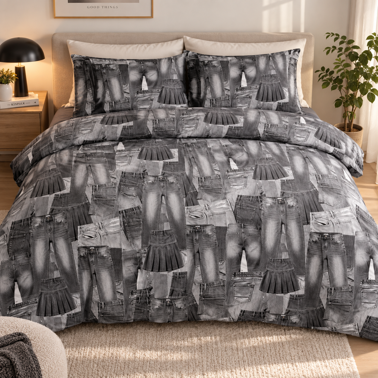 Juego de Funda Nórdica 4 Piezas con Diseño Floral, Incluye Funda de Edredón con Cremallera, Sábana Bajera Ajustable y 2 Fundas de Almohada, Juego de Cama Suave y Cómodo para Cama 135/150 cm