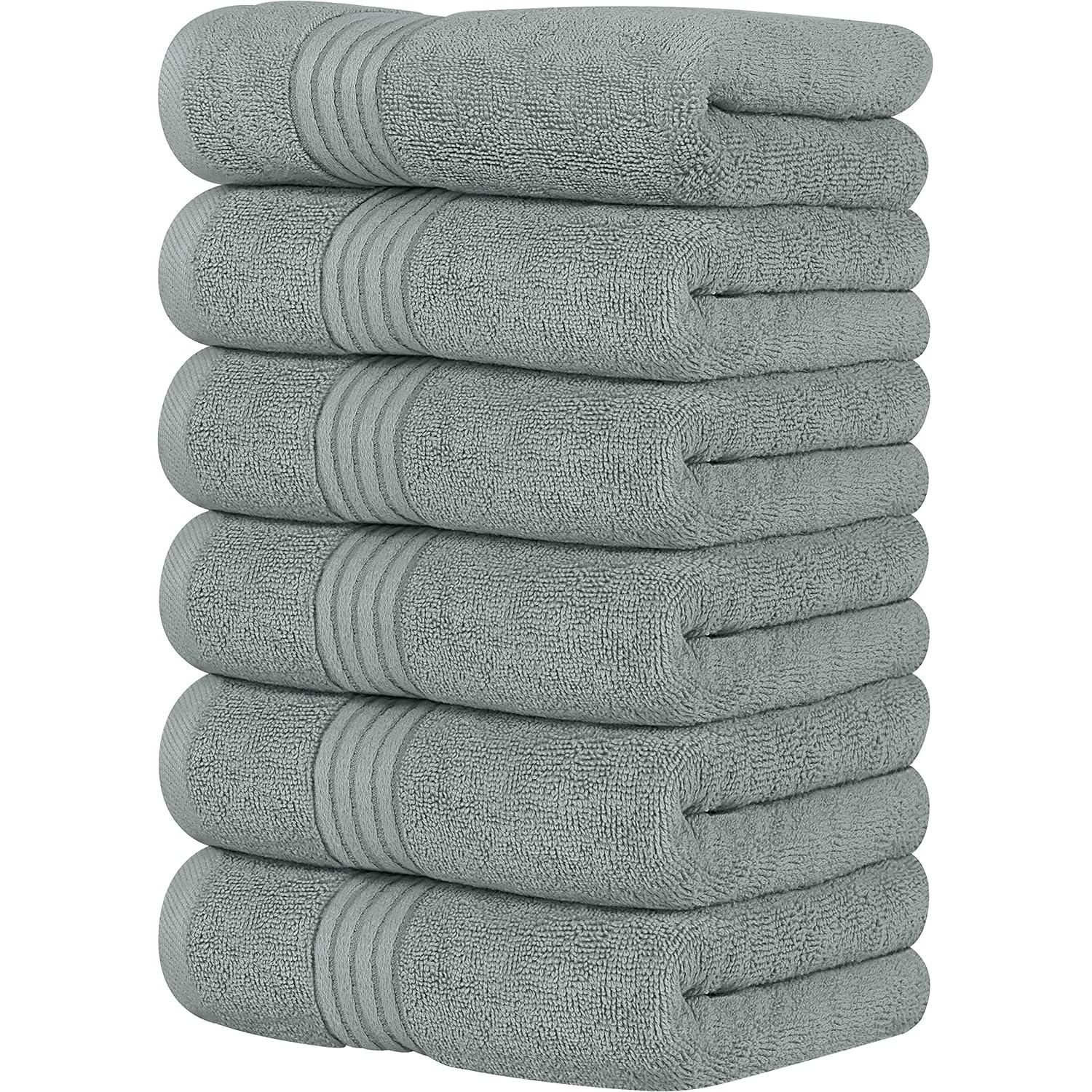 -Juego de 6 Toallas de Mano de Lujo, (41x71 CM) 100% Algodón Hilado en Anillas, Ligeramente Absorbentes para Baño, Viaje, Camping, Hotel y SPA (Gris frío)