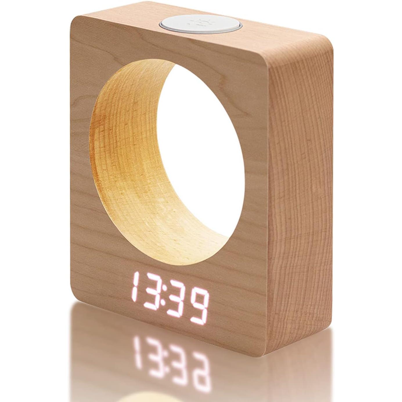 TK Despertador silencioso Digital de madera con luz, despertador Led de atenuación de cuatro niveles con pantalla de temperatura