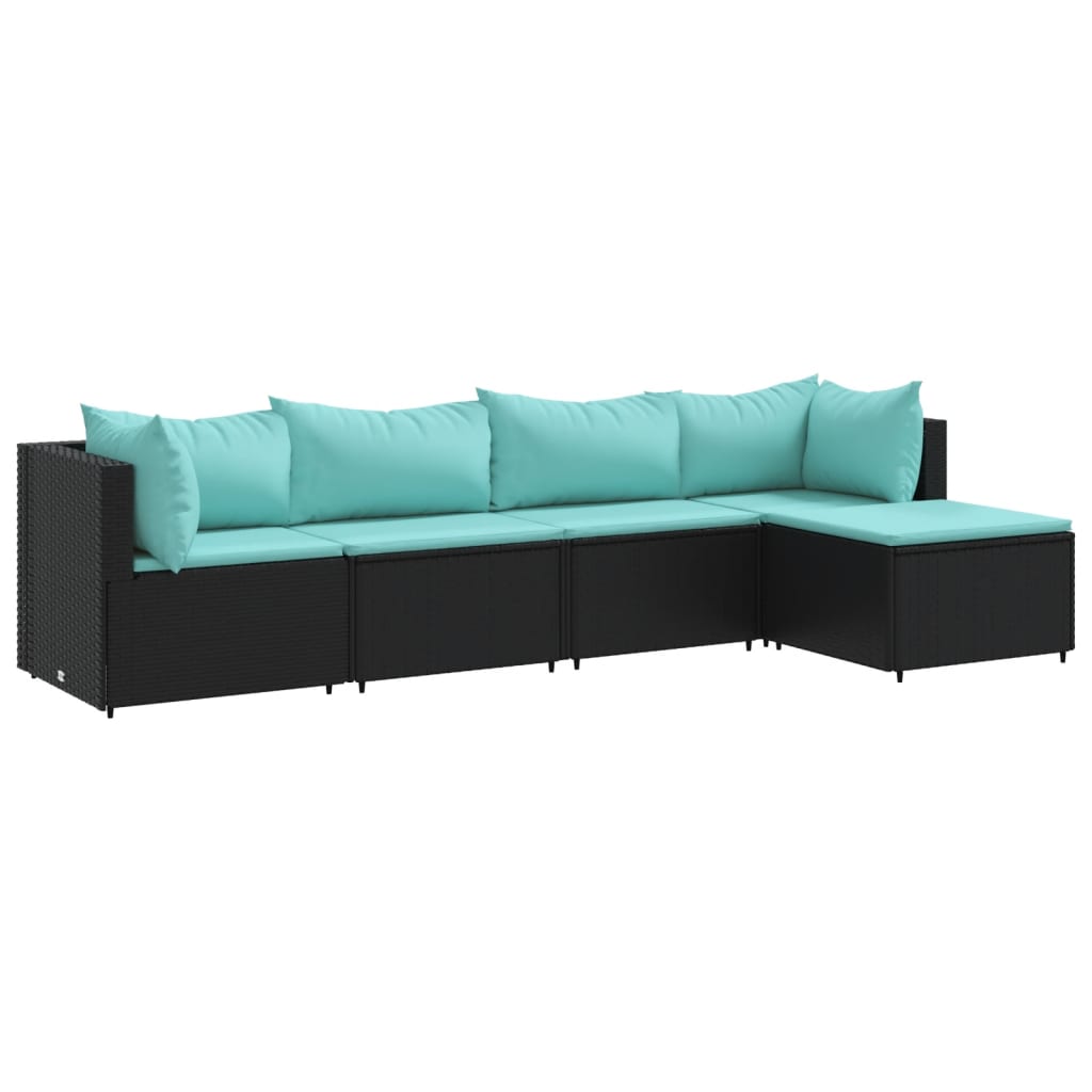 vidaXL Set de muebles de jardín 5 pzas y cojines ratán sintético negro