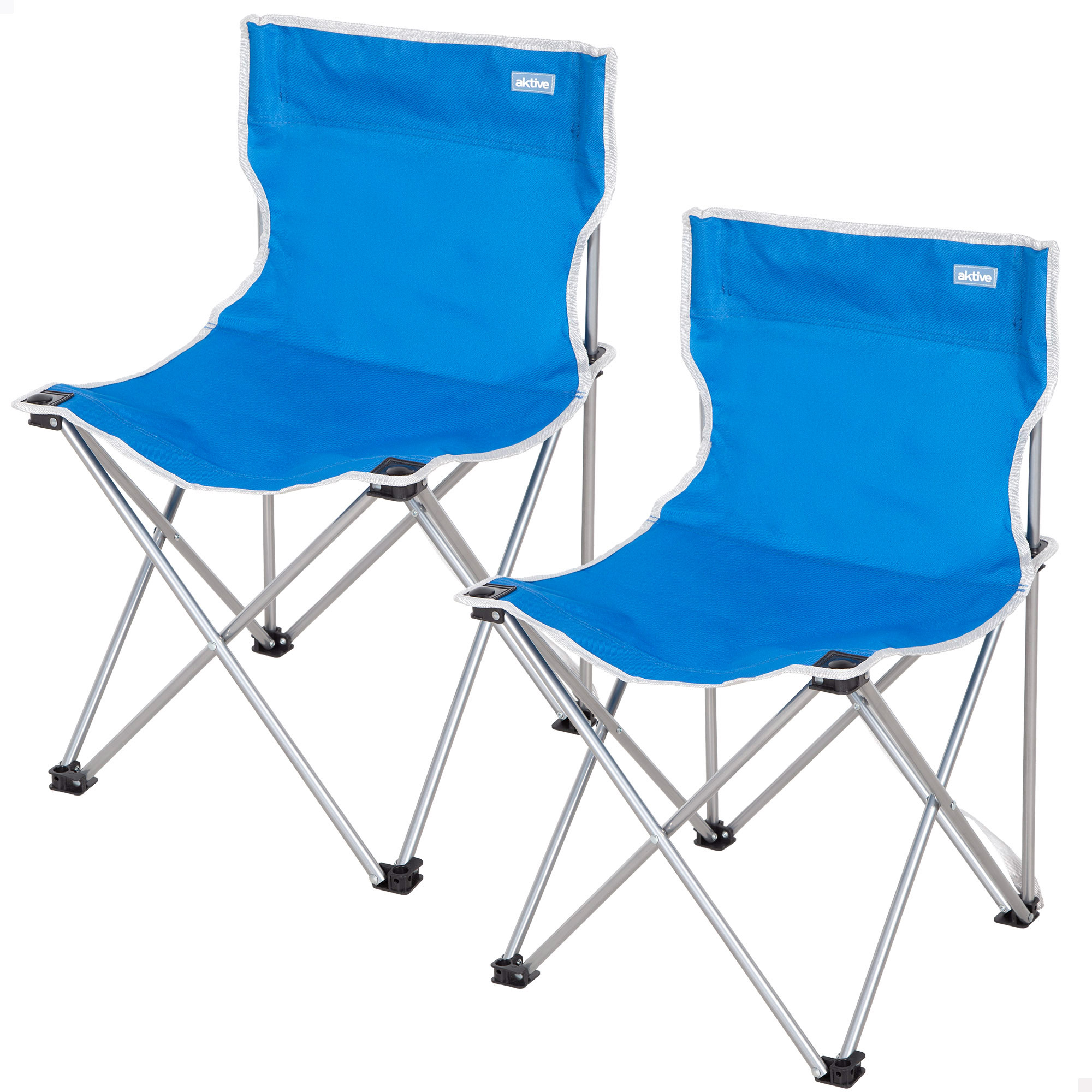 Aktive - Silla camping plegable, azul, 43x43x71 cm, estructura acero, tejido poliéster, topes antivuelco, soporta máx. 110 kg, asa de transporte, sillas exterior, plegado compacto, aire libre, packs camping