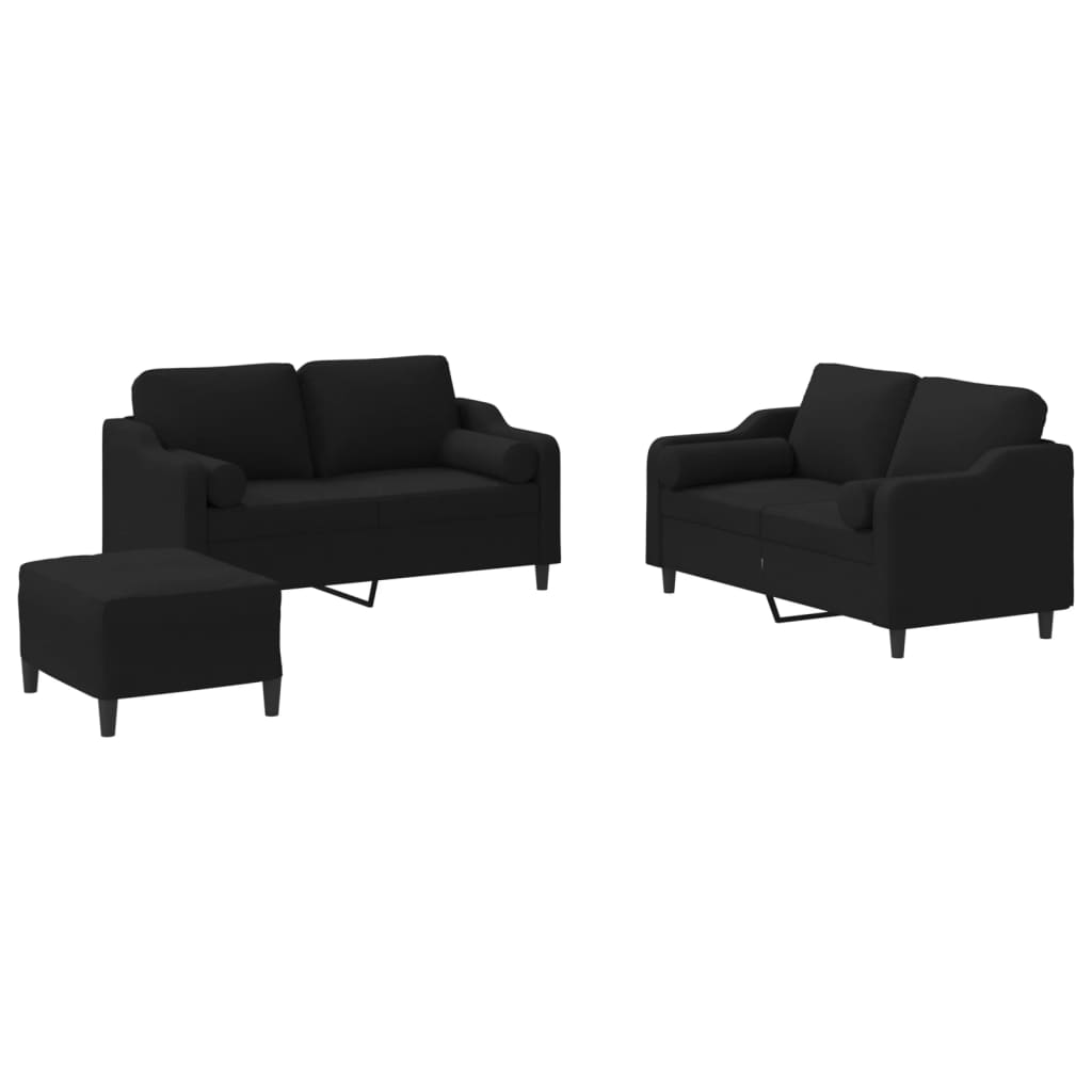 vidaXL Juego de sofás con cojines 3 piezas tela negro