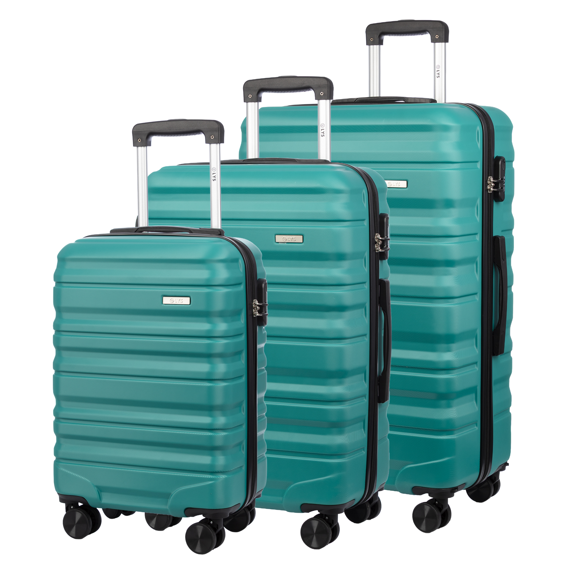 DAM. Juego de 3 maletas Trolley, en material ligero ABS de alta resistencia. Cerradura numérica y 4 ruedas giratorias 360° extraíbles en la maleta grande. 52x28x75cm