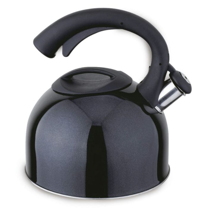 Tetera Negra 2,0 litros con cuerpo de acero inoxidable - Asa ergonómica de baquelita de tacto frío - Adecuada para todo tipo de cocinas -Tetera ideal para preparar té e infusiones.