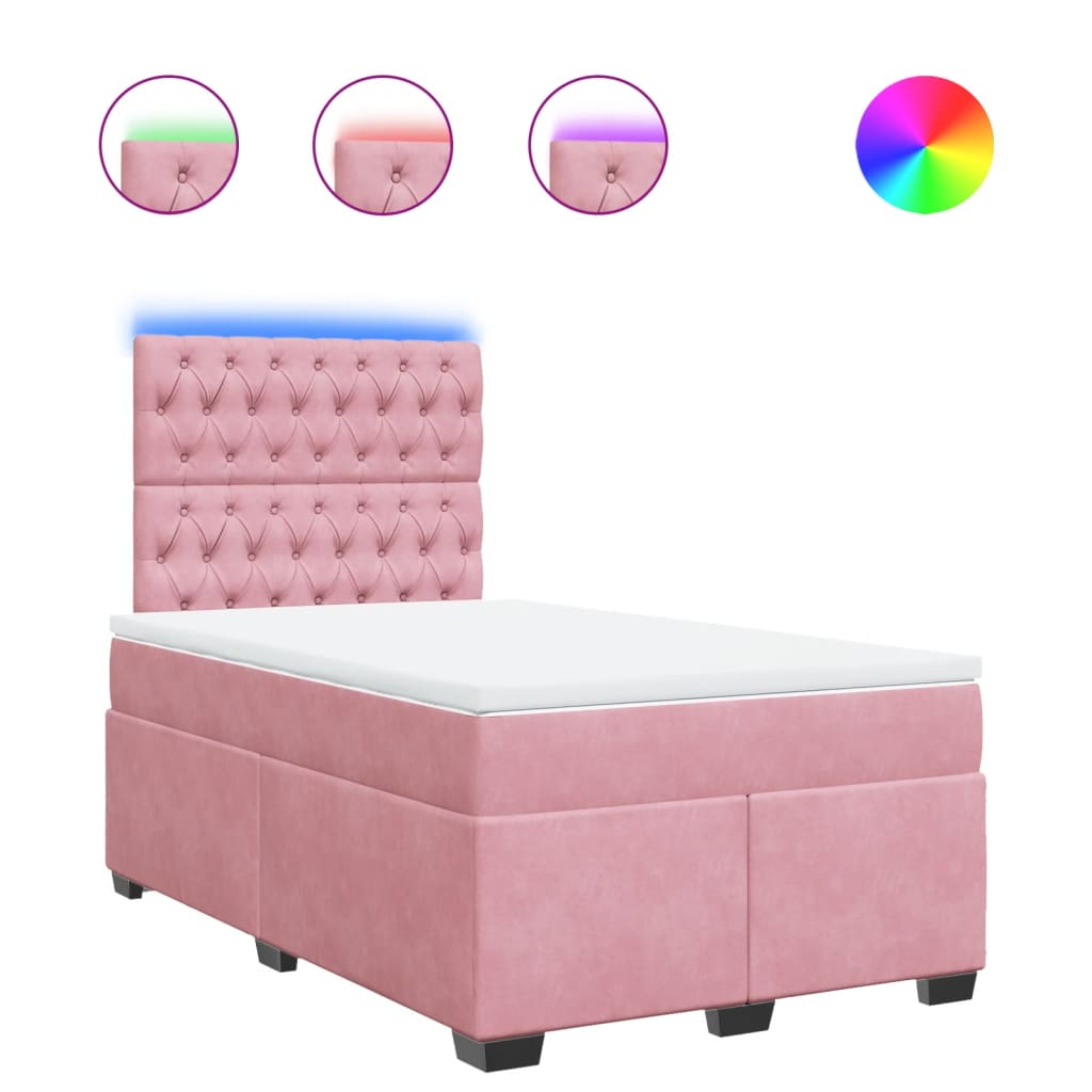 vidaXL Cama box spring con colchón terciopelo rosa 120x200 cm