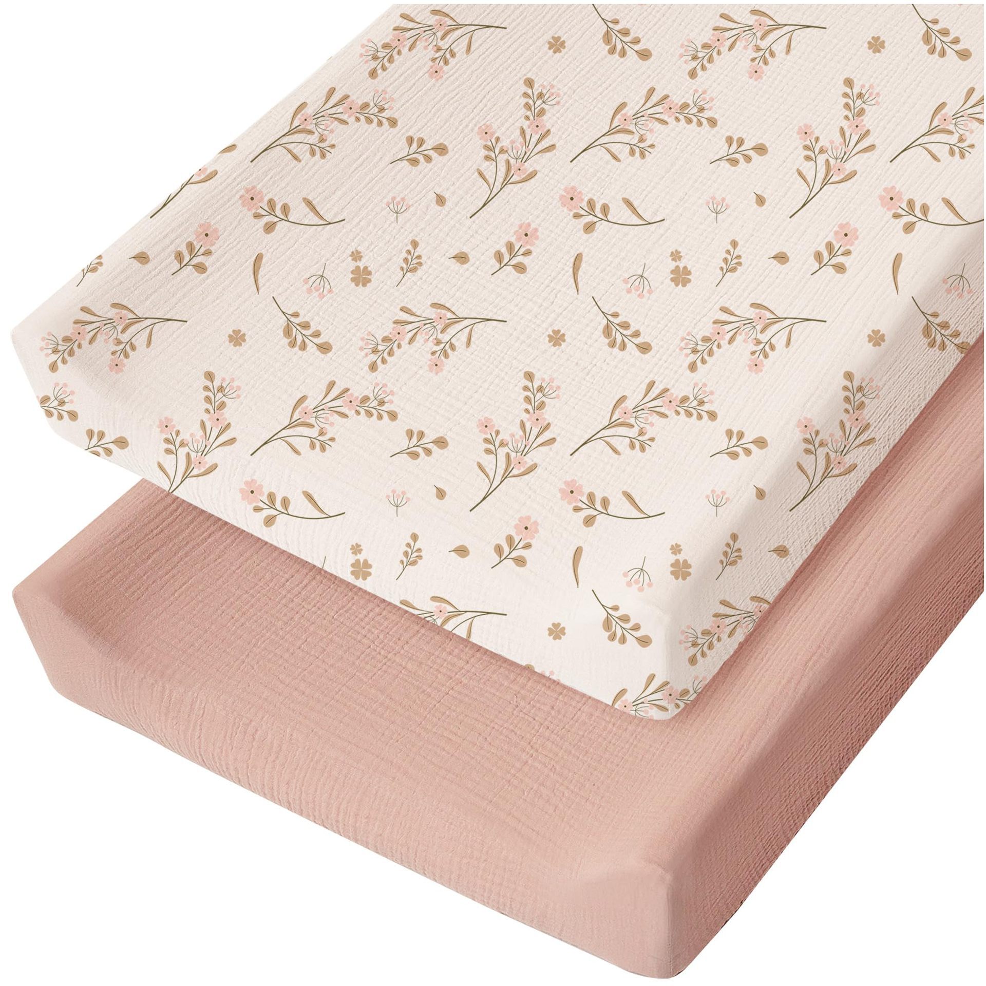 TK Cambiador de dos piezas, funda de cama para bebé, doble capa de hilo de algodón, tejido liso, muselina, sábana todo incluido