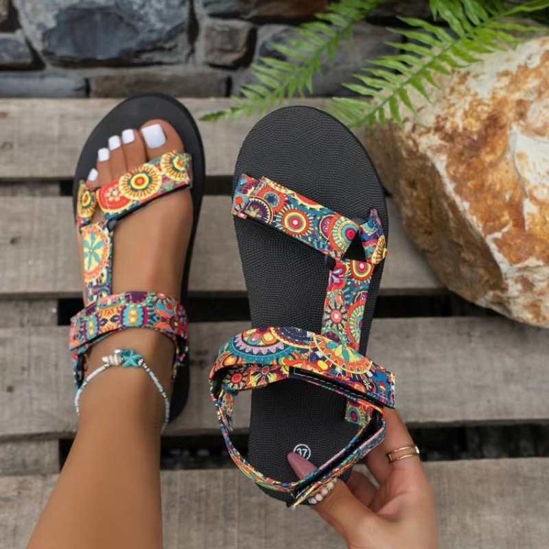 TK Nuevas sandalias de Playa de estil étnico con Velcro y Suela Gruesa de verano a juego para Mujer Talla 43.