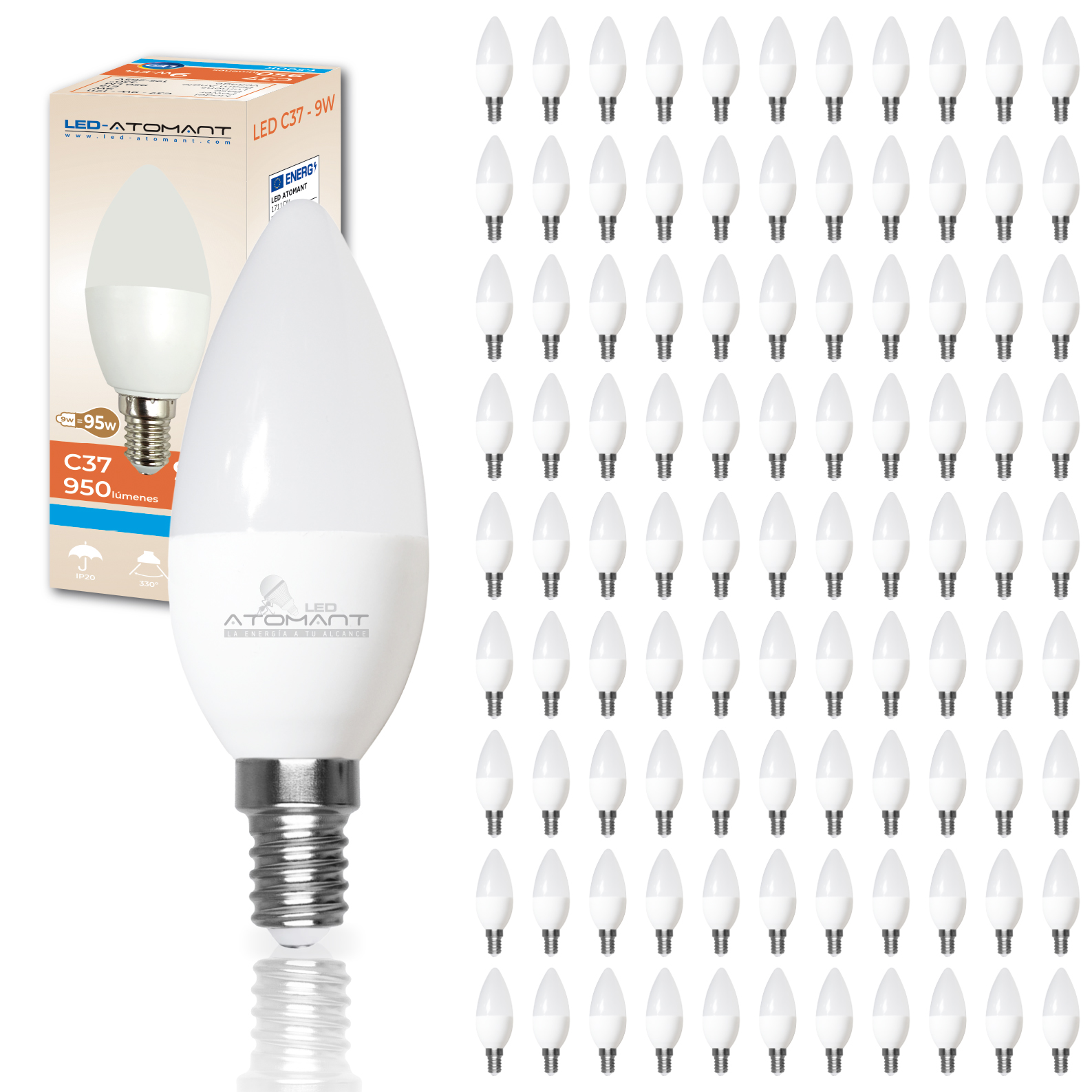 LED ATOMANT Bombilla LED E14 Vela C37 9W, 950 Lumenes, Casquillo fino, Equivalente a 95W tradicional, Bajo consumo