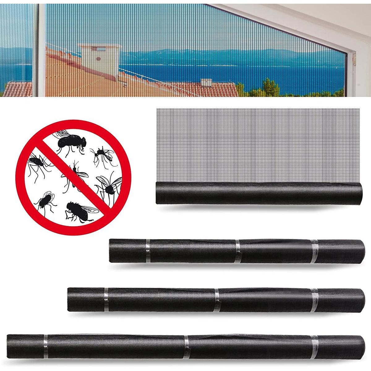 Om Home Mosquitera FLOORDIREKT para ventanas y puertas francesas - Corte a medida - Fibra de vidrio con revestimiento de vinilo - Rollo de mosquitera por metro - Negro - 1 m x 3 m