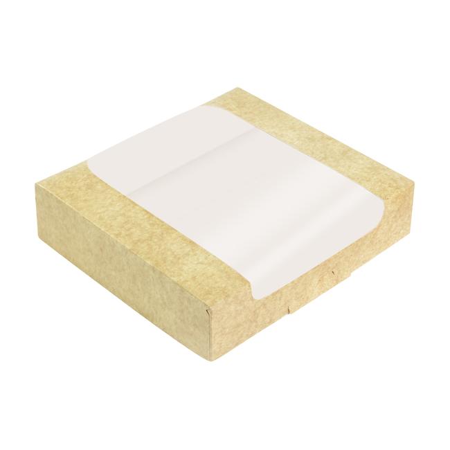MONOUSO | Caja de Cartón Kraft con Ventana para Panadería 20x20x6cm (50 Uds)
