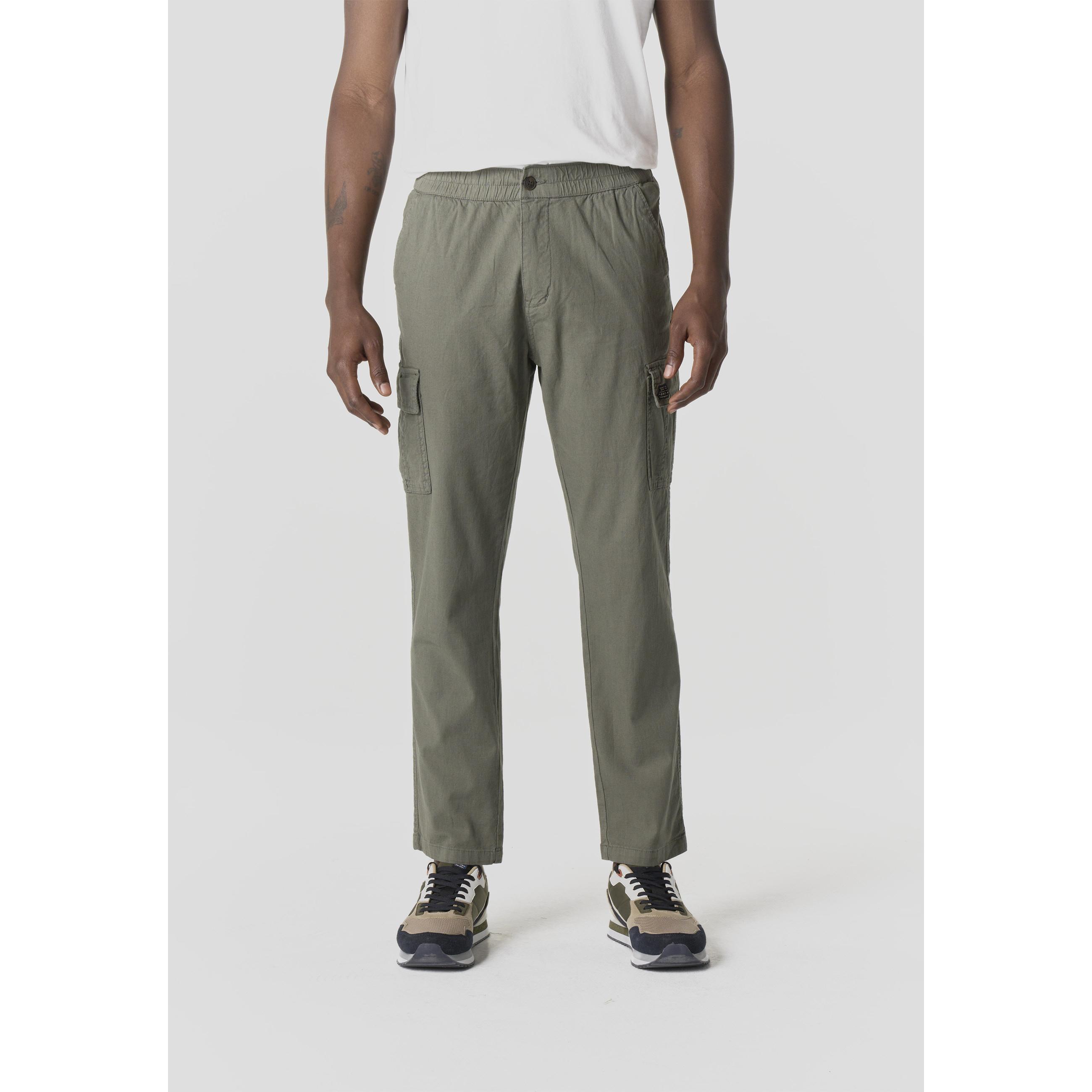 Koroshi - Pantalón cargo relaxed para hombre de algodón y lino elástico, transpirable y fresco para verano, kaki o piedra