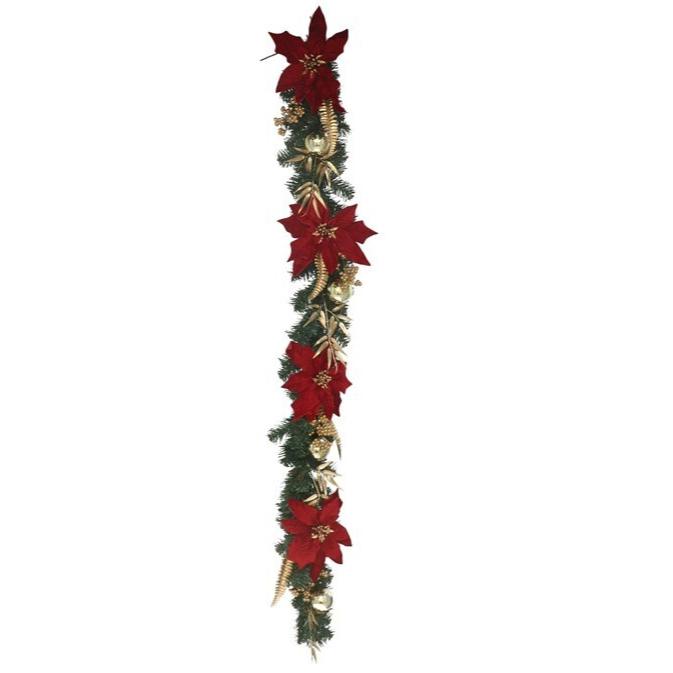 Gerimport Guirnalda flores rojas y bayas doradas 180 cm