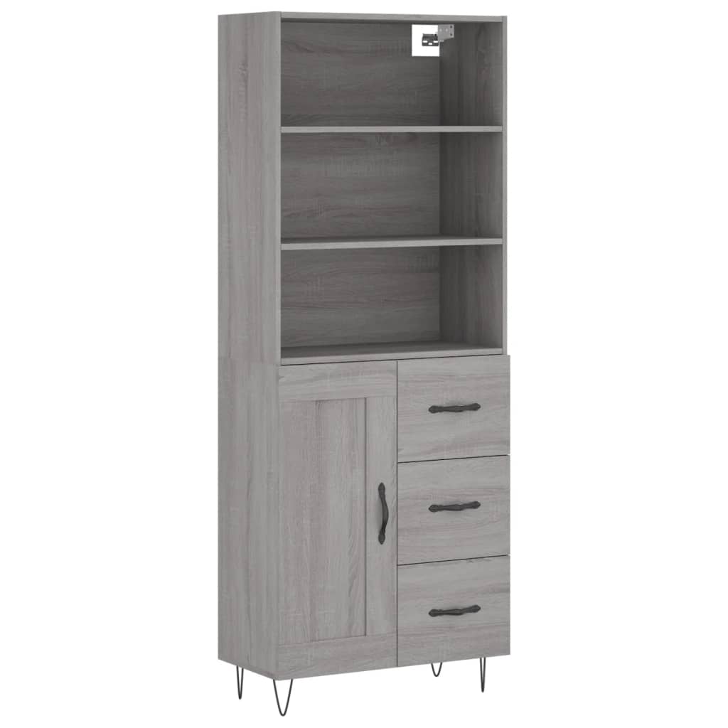 Vidaxl Aparador Alto Madera Contrachapada Gris Sonoma 69,5x34x180 Cm 1 Puerta 3 Cajones