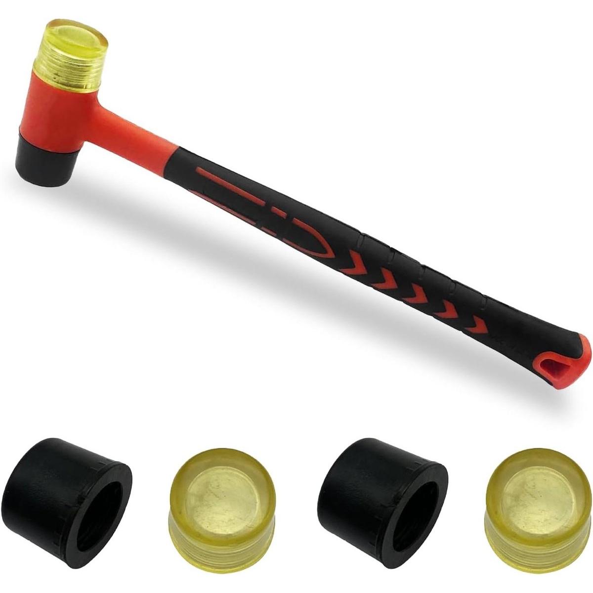 Martillo pequeño de goma de 25 mm con 4 cabezales de repuesto - Ideal para camping, suelos de vinilo, manualidades y joyería - Duradero y versátil