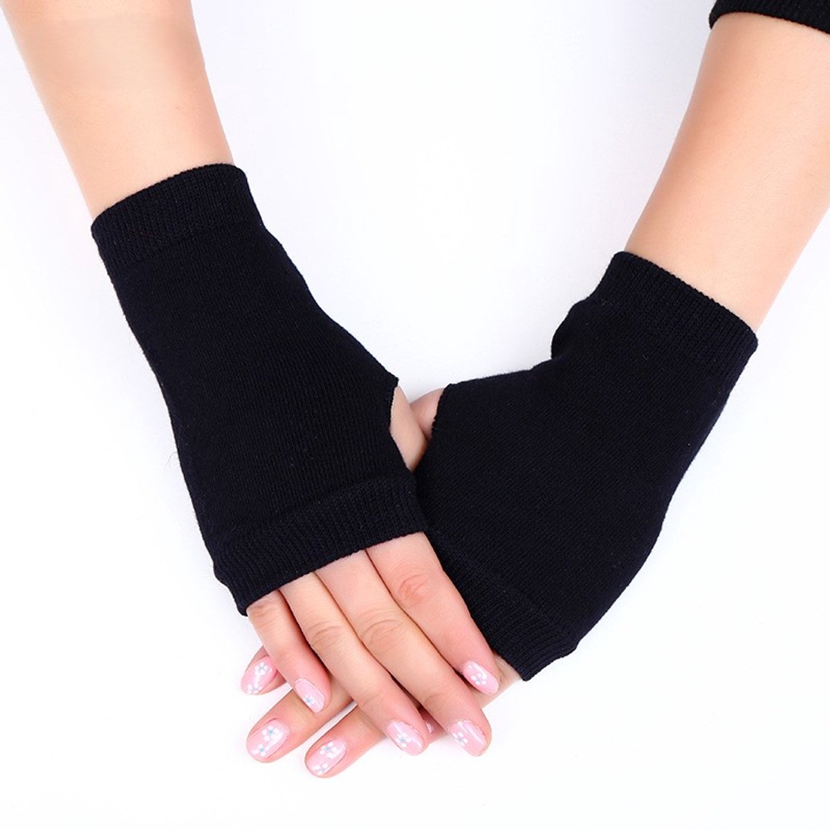1 stuks dames vingerloze handschoenen met halve vingers, verwarmde, elastische gebreide handschoenen, warme winterhandschoenen voor dames en heren, Zwart