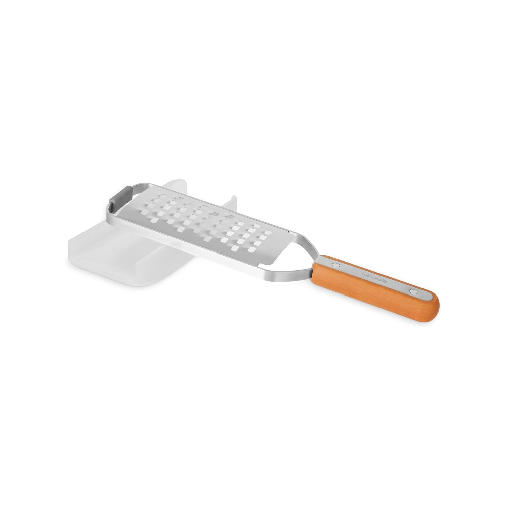 Anakel Home Rallador de verduras grueso Full Circle de acero inoxidable, utensilio de cocina para verduras y hortalizas con mango de papel kraft, rallador manual con base de silicona antideslizante y funda protectora
