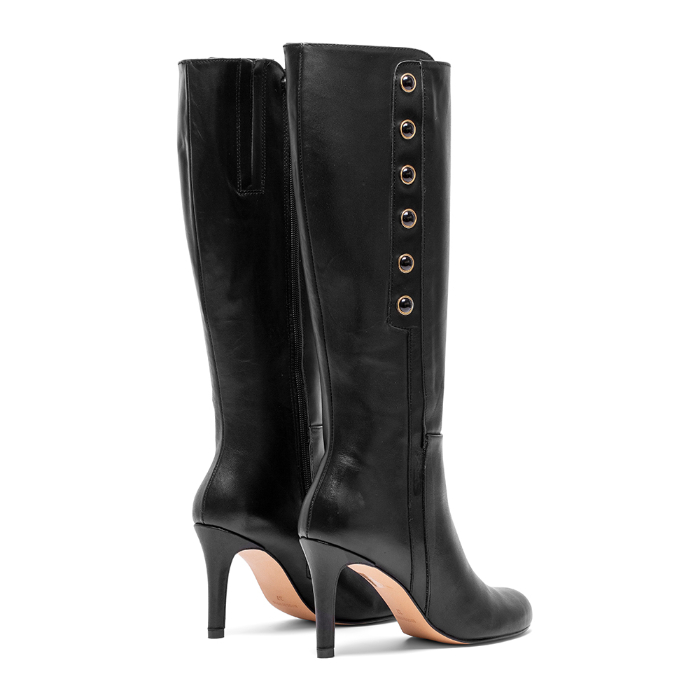 ELODIE Bota violeta de piel seta negro con tacón de 80 mm | Elodie