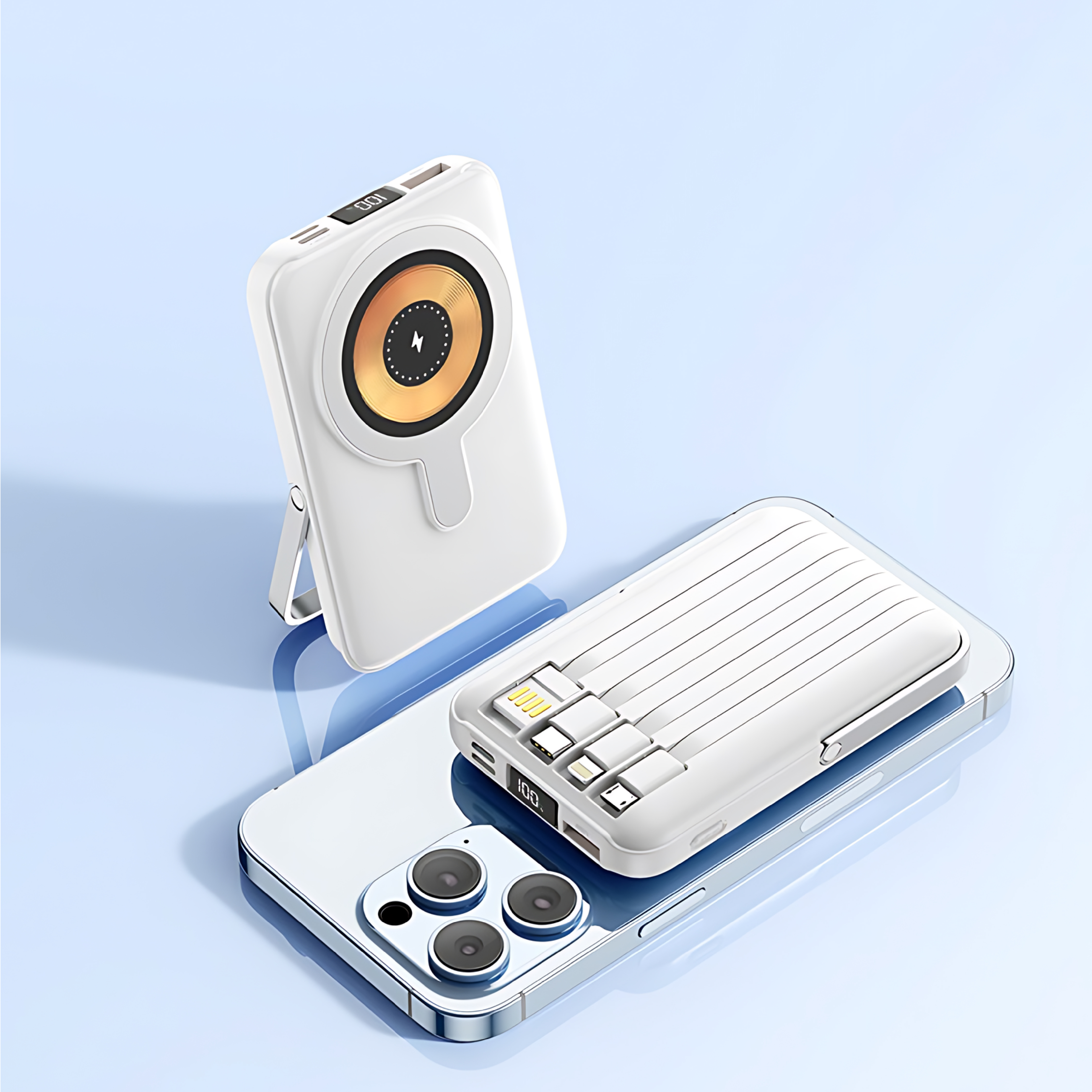 LIFA Powerbank magnética de 10000mAh de carga rápida inalámbrica y con cables incluido, banco de energía, batería externa con soporte